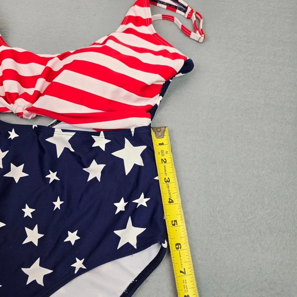 Star & Stripe Red and Navy One-Piece Swimsuit with Front Twist